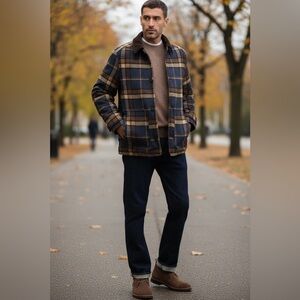 Like New Banana Republic Corduroy Collar Plaid Jacket in Brown & Navy Size L